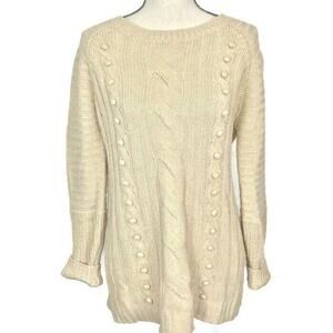 LoveRiche Cable Knit Sweater Crewneck Tunic Beige Long Sleeve Size Medium